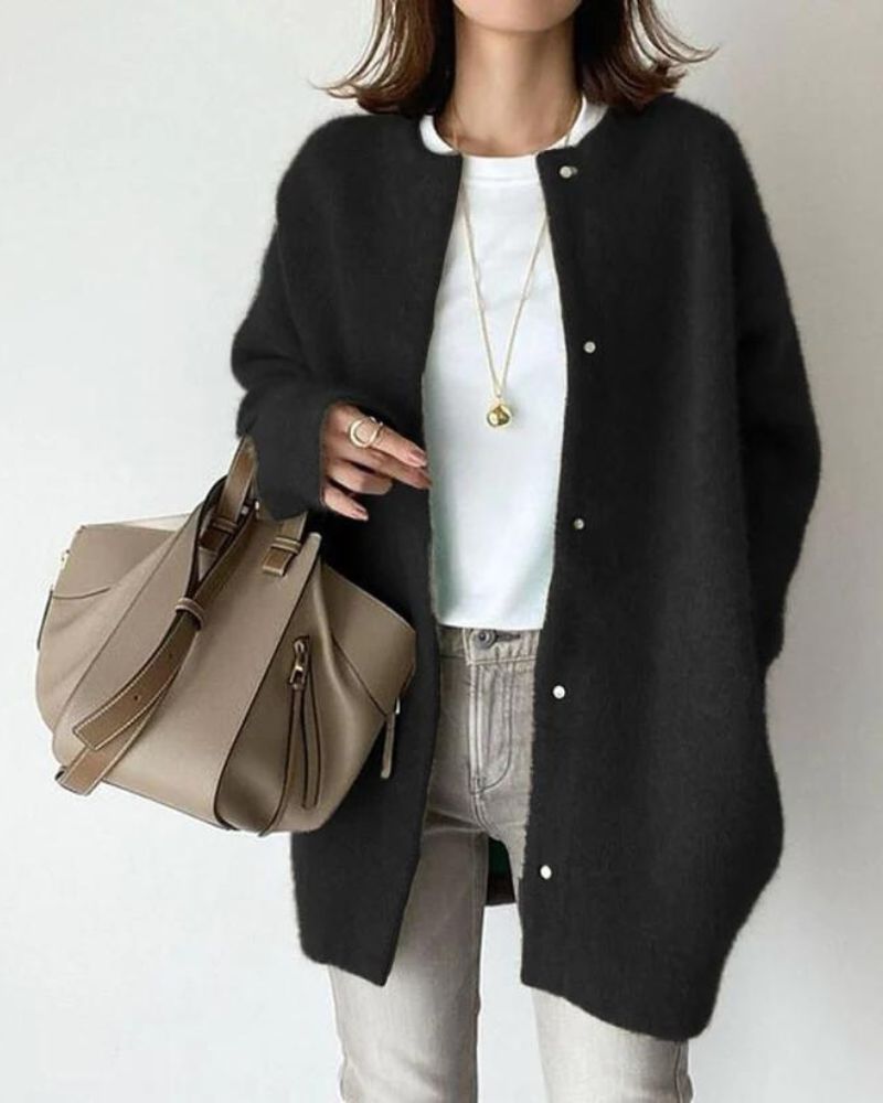 Damen-Strickjacke in weicher Passform mit Knopfleiste und eleganter Silhouette - 3 - Jasminaboutique.com