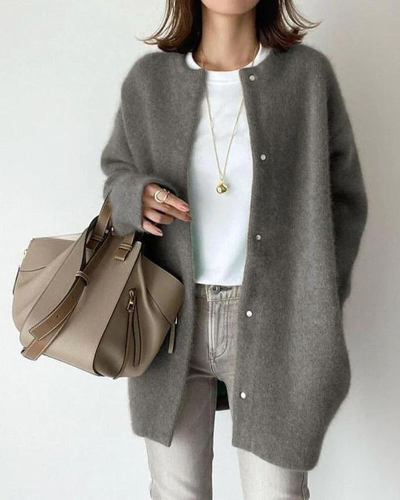 Damen-Strickjacke in weicher Passform mit Knopfleiste und eleganter Silhouette - 5 - Jasminaboutique.com