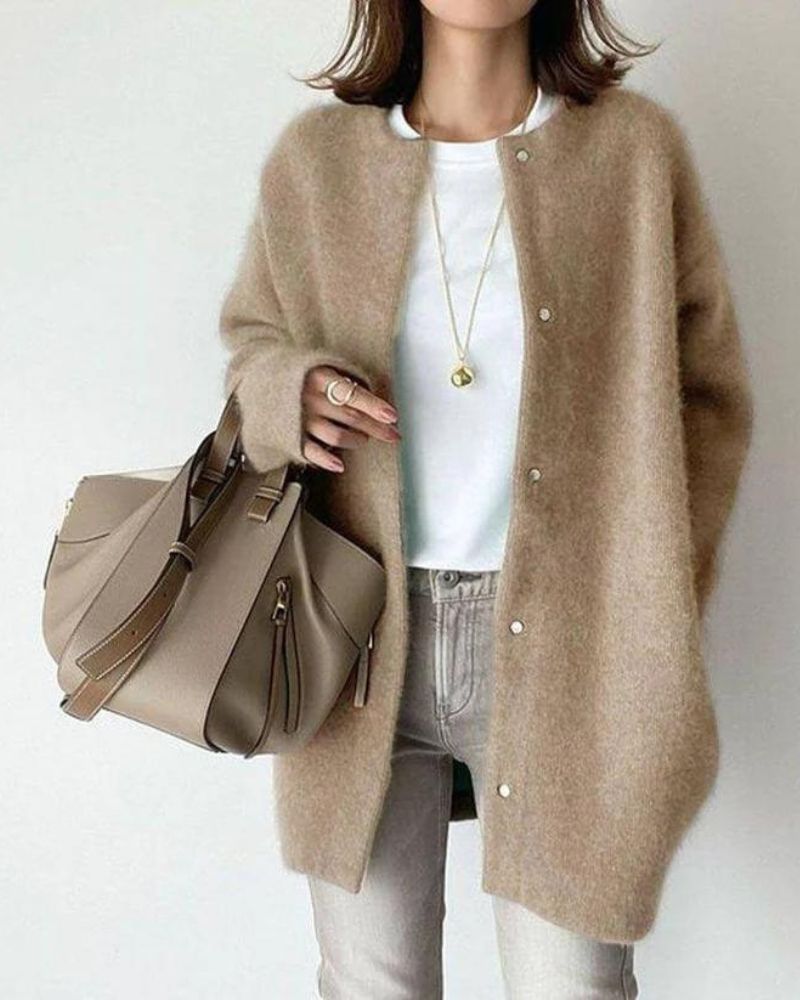 Damen-Strickjacke in weicher Passform mit Knopfleiste und eleganter Silhouette - 7 - Jasminaboutique.com