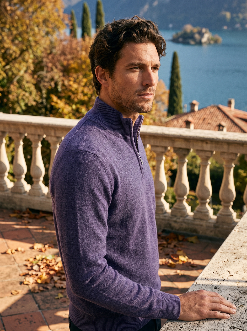 Herrenpullover mit hohem Kragen und halbem Reißverschluss - 7 - Jasminaboutique.com