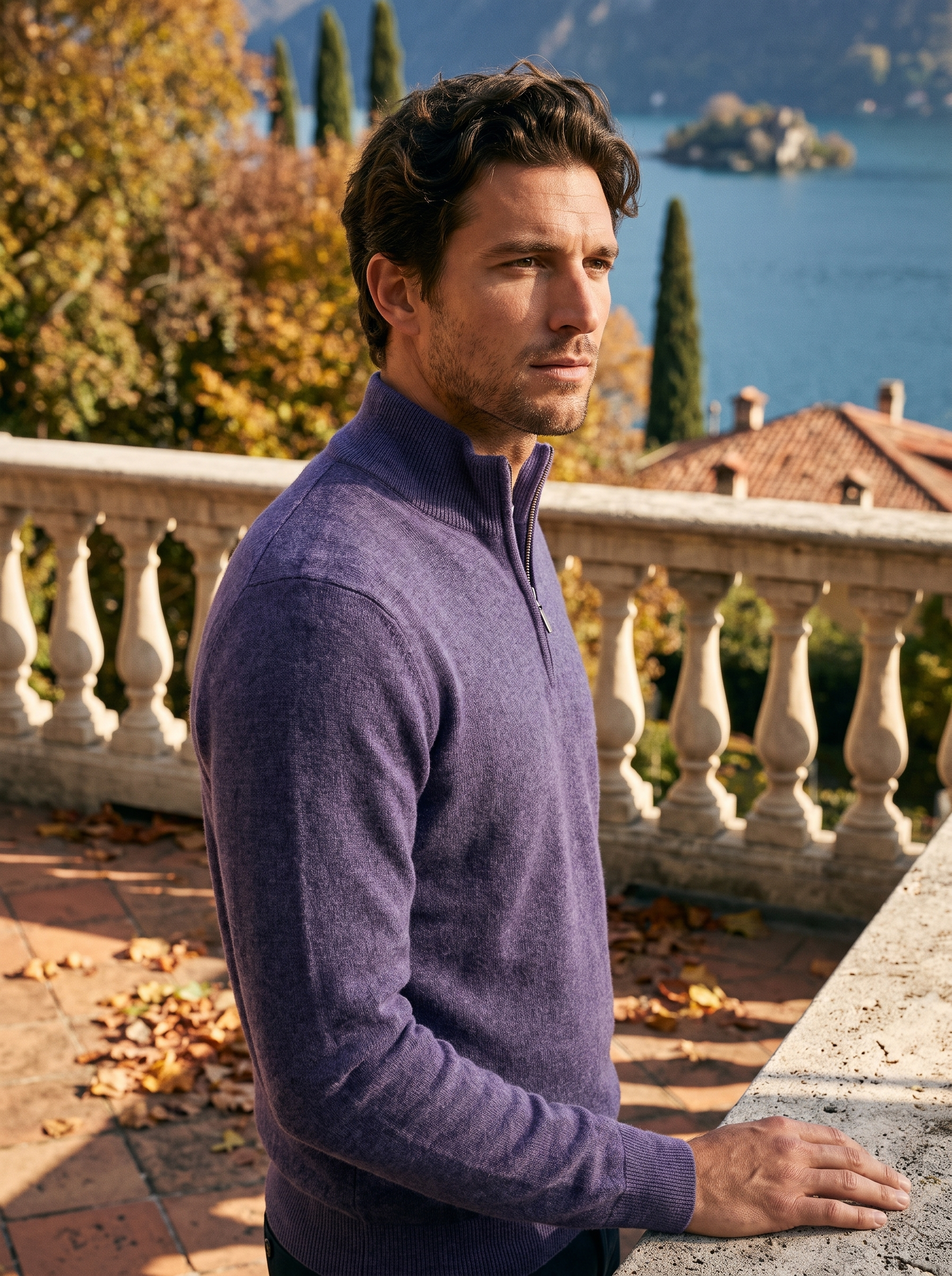 Herrenpullover mit hohem Kragen und halbem Reißverschluss - 7 - Jasminaboutique.com