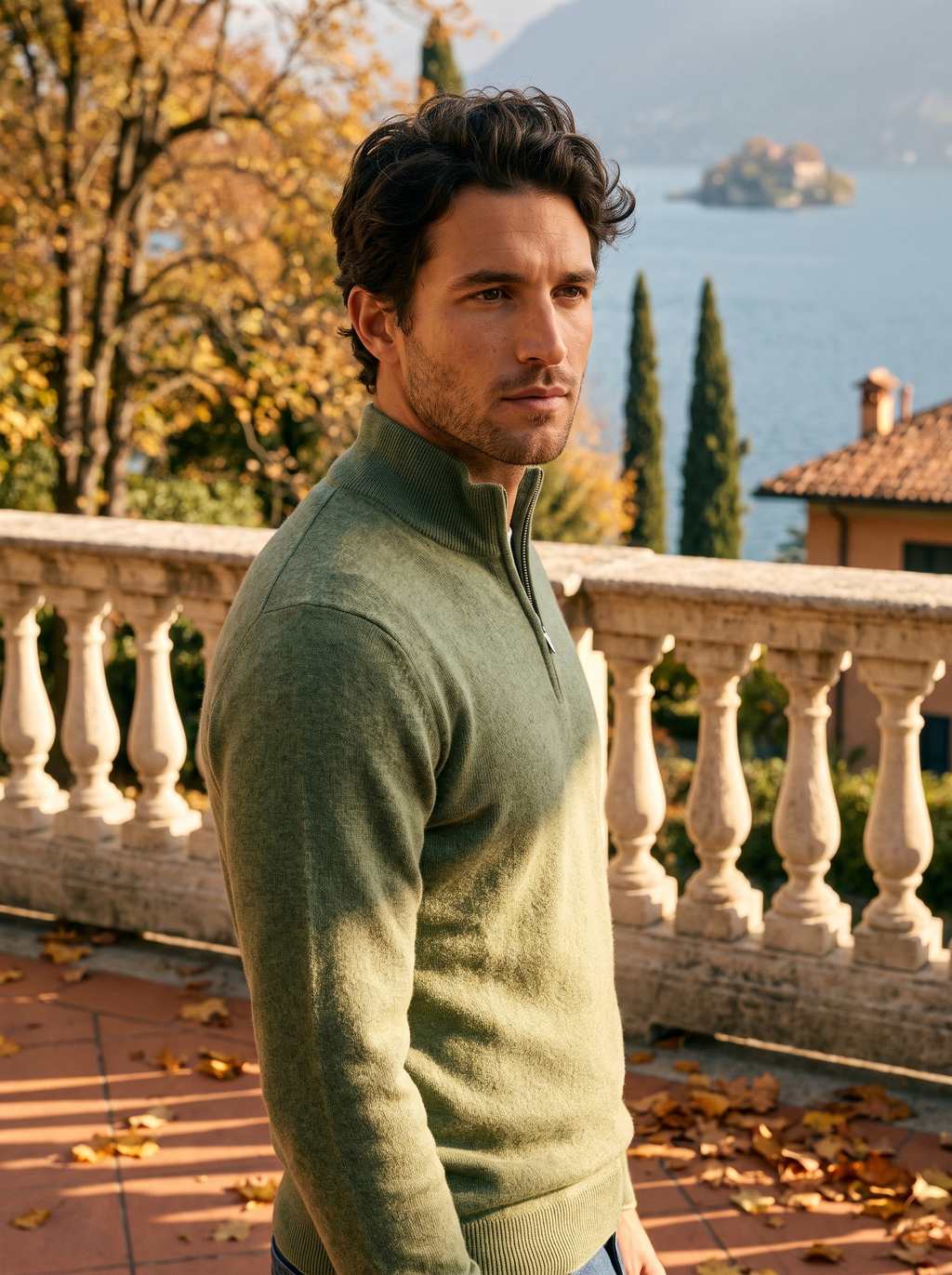 Herrenpullover mit hohem Kragen und halbem Reißverschluss - 11 - Jasminaboutique.com