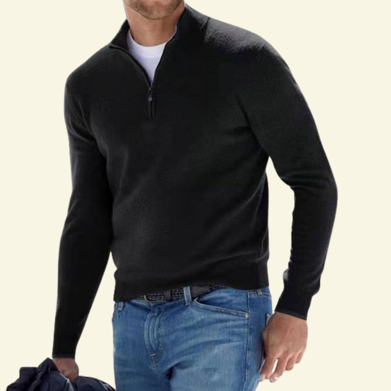 Herrenpullover mit hohem Kragen und halbem Reißverschluss - 14 - Jasminaboutique.com