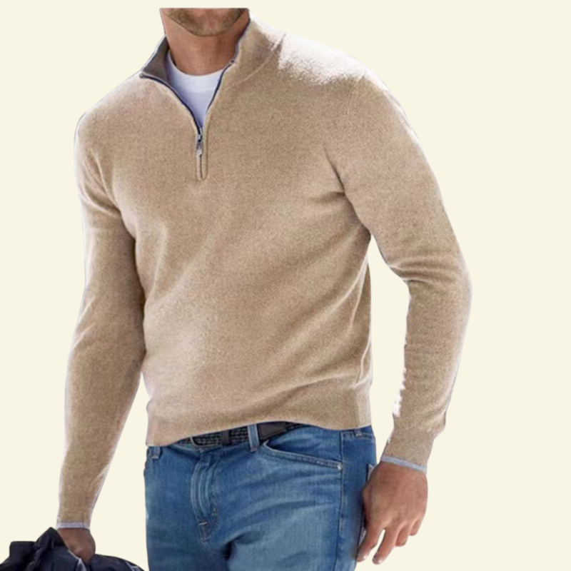 Herrenpullover mit hohem Kragen und halbem Reißverschluss - 15 - Jasminaboutique.com