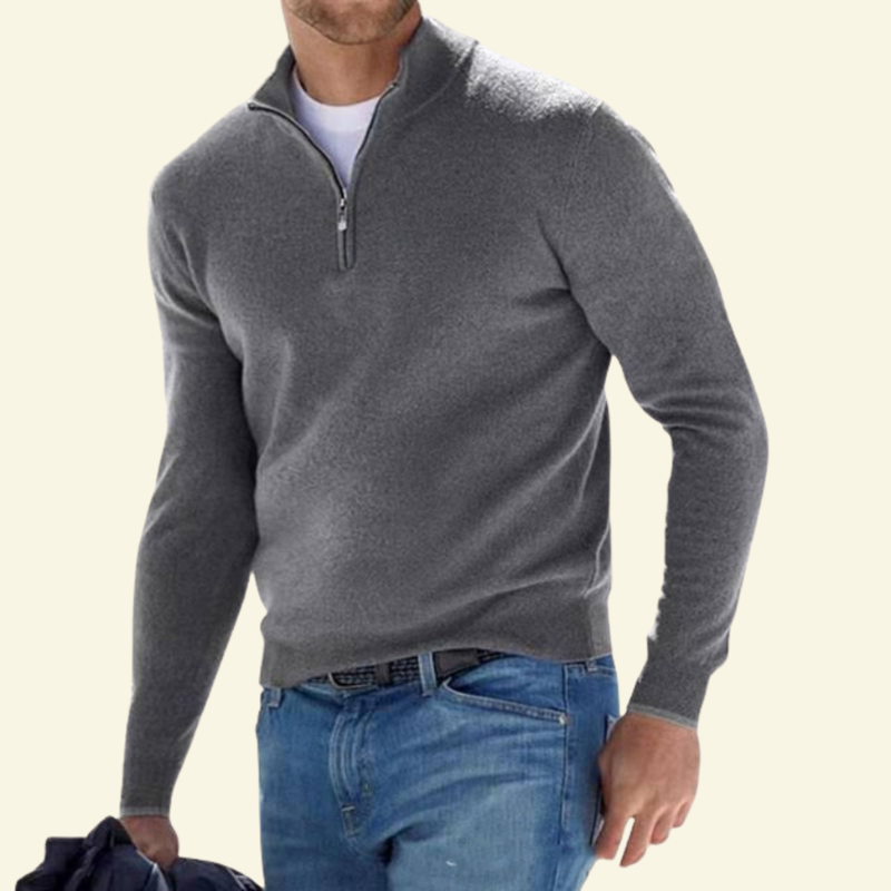 Herrenpullover mit hohem Kragen und halbem Reißverschluss - 16 - Jasminaboutique.com