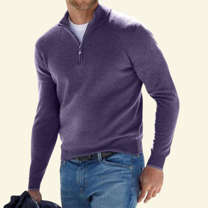 Herrenpullover mit hohem Kragen und halbem Reißverschluss - 17 - Jasminaboutique.com