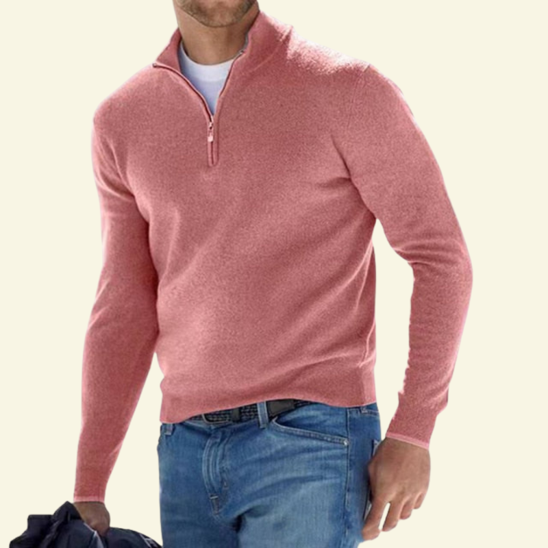 Herrenpullover mit hohem Kragen und halbem Reißverschluss - 19 - Jasminaboutique.com