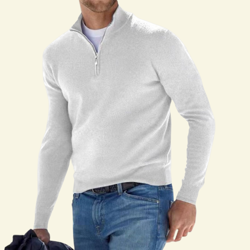 Herrenpullover mit hohem Kragen und halbem Reißverschluss - 20 - Jasminaboutique.com