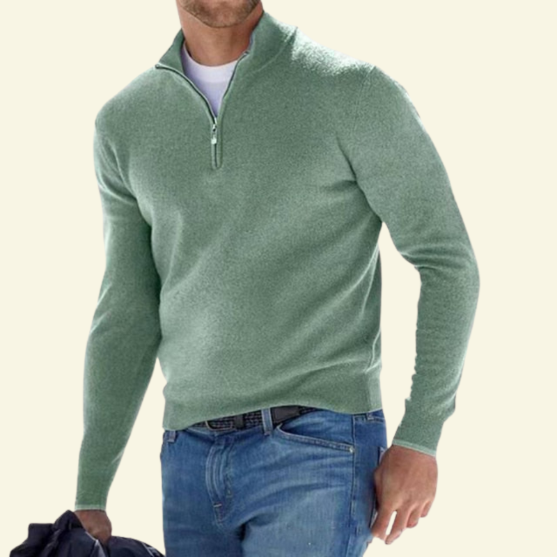 Herrenpullover mit hohem Kragen und halbem Reißverschluss - 21 - Jasminaboutique.com