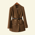Doppelreihiger Tweed-Blazer für Damen mit Gürtel in der Taille - 1 - Jasminaboutique.com
