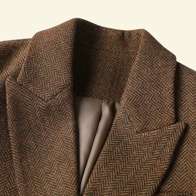 Doppelreihiger Tweed-Blazer für Damen mit Gürtel in der Taille - 4 - Jasminaboutique.com