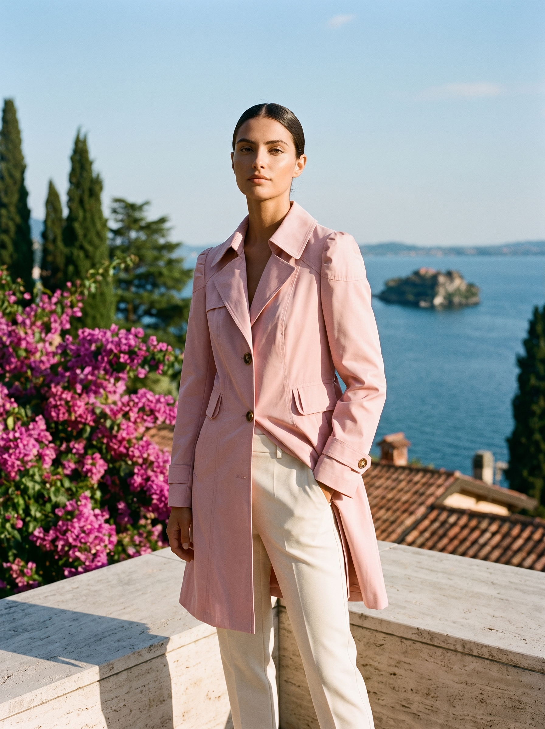 Trenchcoat für Damen, taillierte Passform mit Gürtel - 2 - Jasminaboutique.com