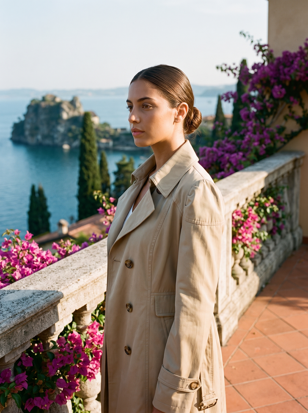 Trenchcoat für Damen, taillierte Passform mit Gürtel - 7 - Jasminaboutique.com