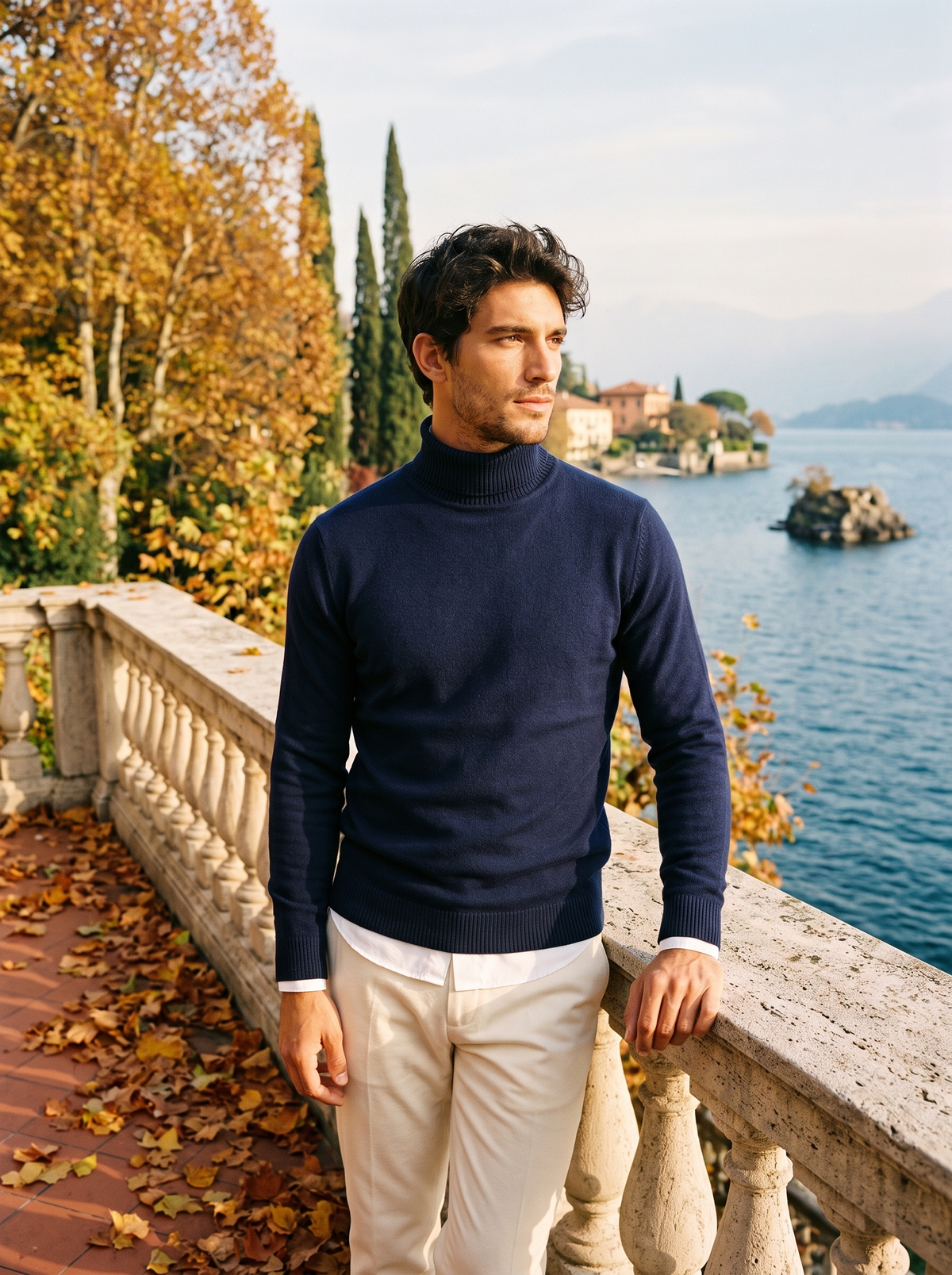 Herren-Rollkragenpullover in sattem Burgunderrot mit klassischer Passform - 8 - Jasminaboutique.com