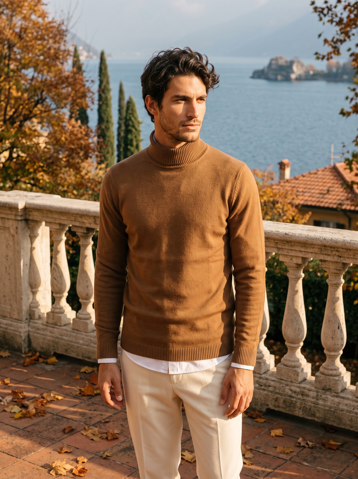 Herren-Rollkragenpullover in sattem Burgunderrot mit klassischer Passform - 9 - Jasminaboutique.com