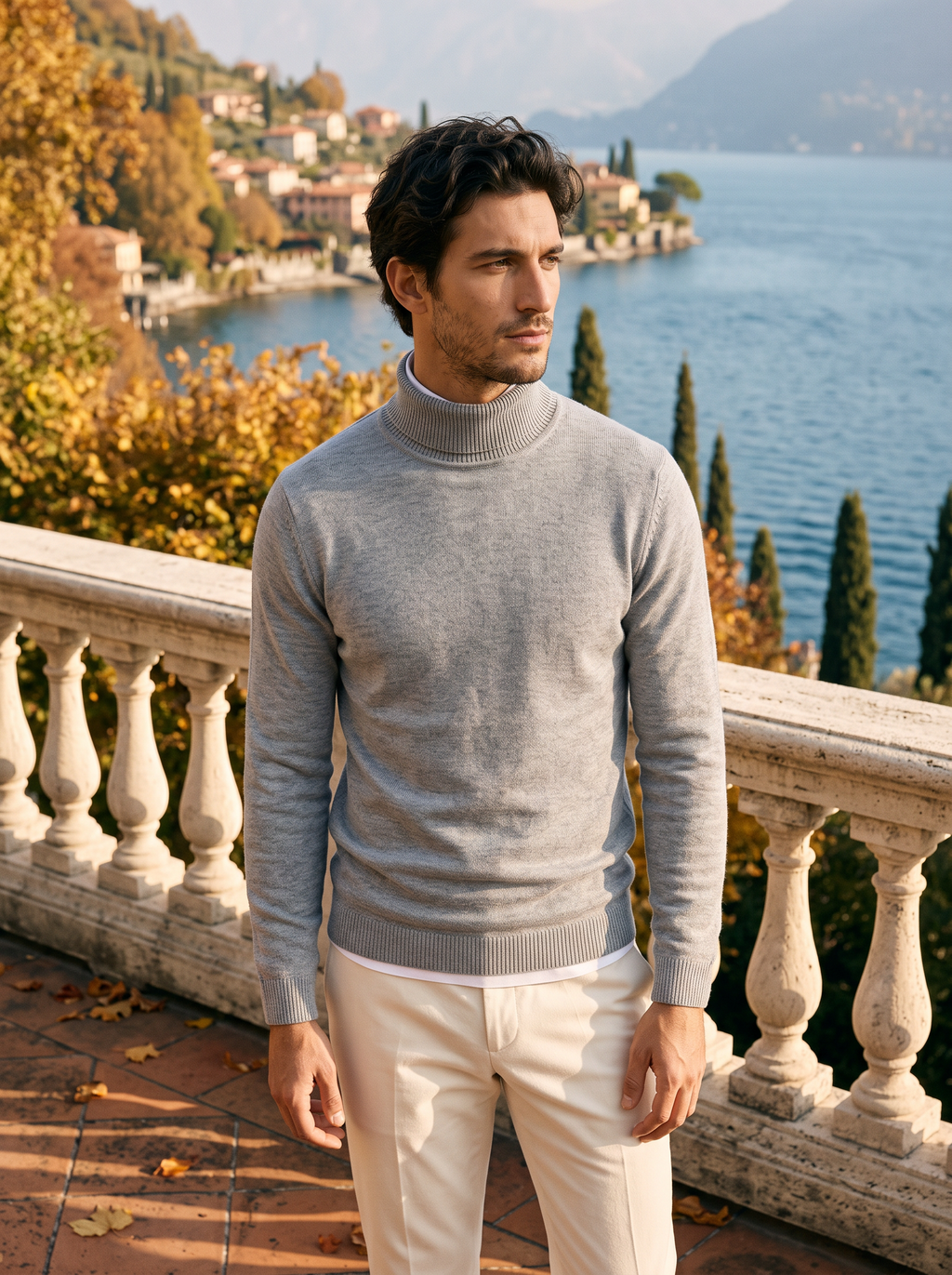 Herren-Rollkragenpullover in sattem Burgunderrot mit klassischer Passform - 10 - Jasminaboutique.com