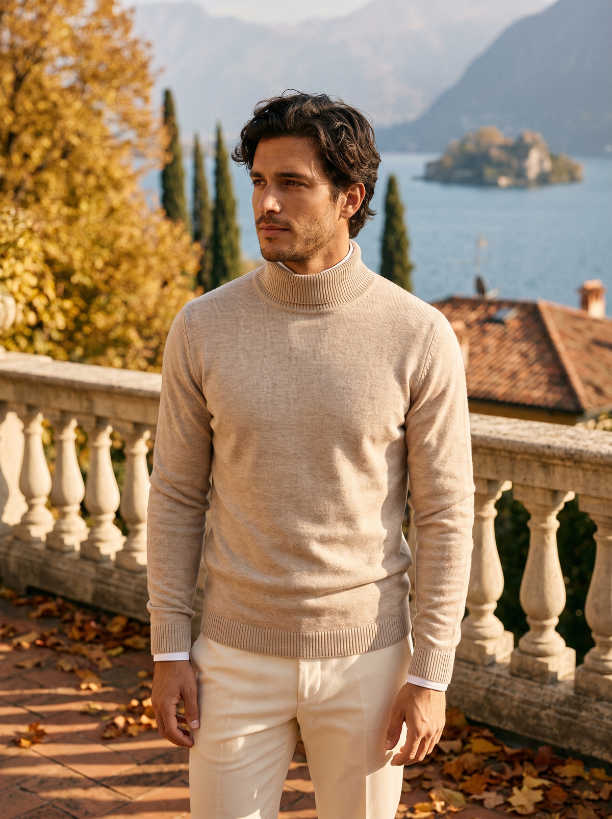 Herren-Rollkragenpullover in sattem Burgunderrot mit klassischer Passform - 11 - Jasminaboutique.com