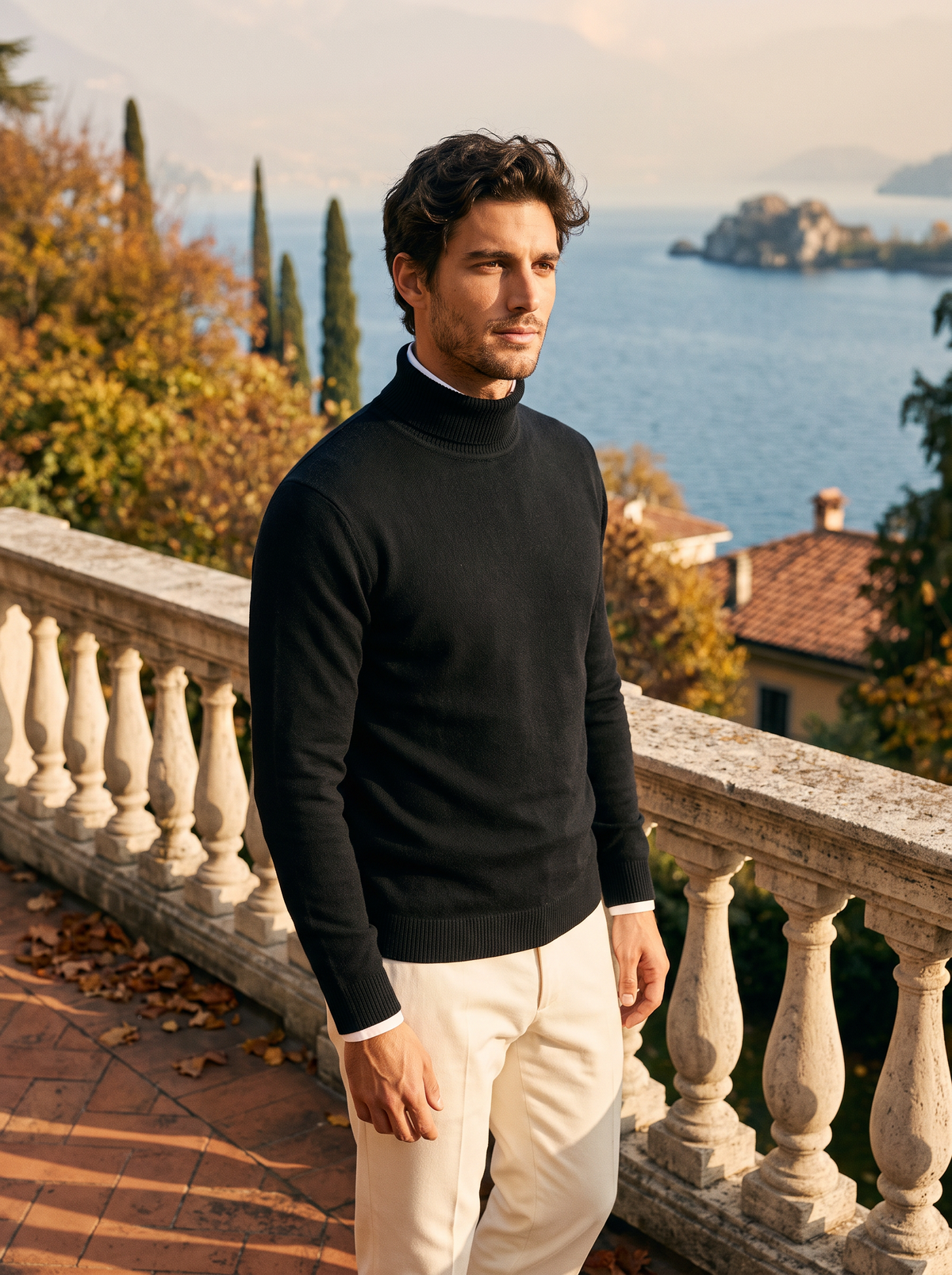 Herren-Rollkragenpullover in sattem Burgunderrot mit klassischer Passform - 12 - Jasminaboutique.com