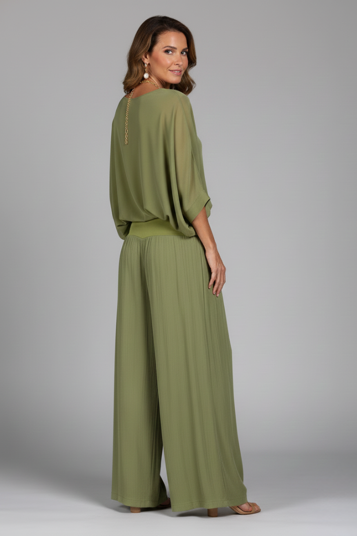 Zweiteiliges Set für Damen mit V-Ausschnitt und weit geschnittener Hose - 13 - Jasminaboutique.com