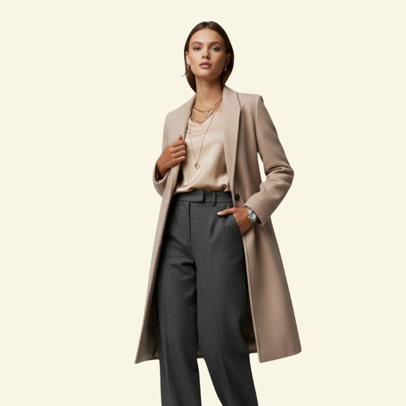 Damenmantel mit taillierter Silhouette und elegantem Kragen | J&B - 2 - Jasminaboutique.com