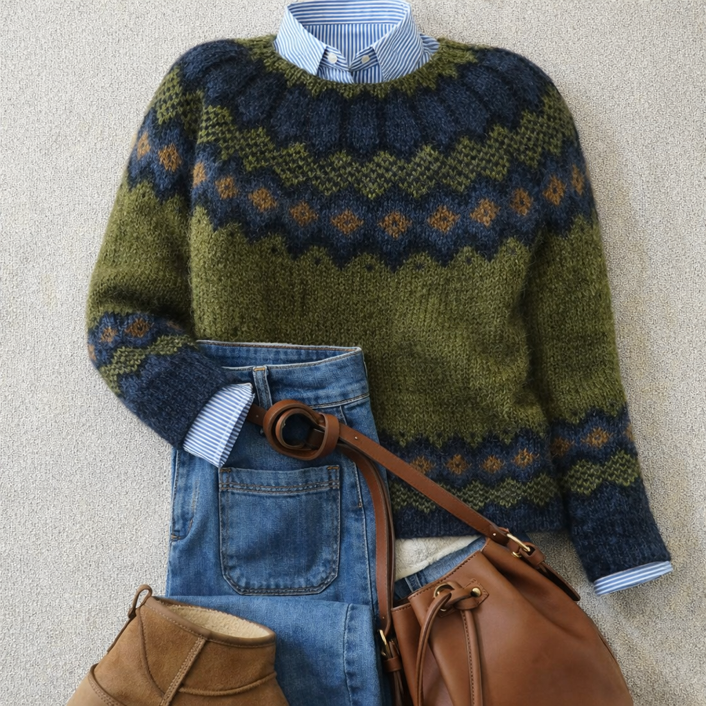 Nordischer Strickpullover für Damen – Kuschelig, lockere Passform und gemustertes Design - 1 - Jasminaboutique.com