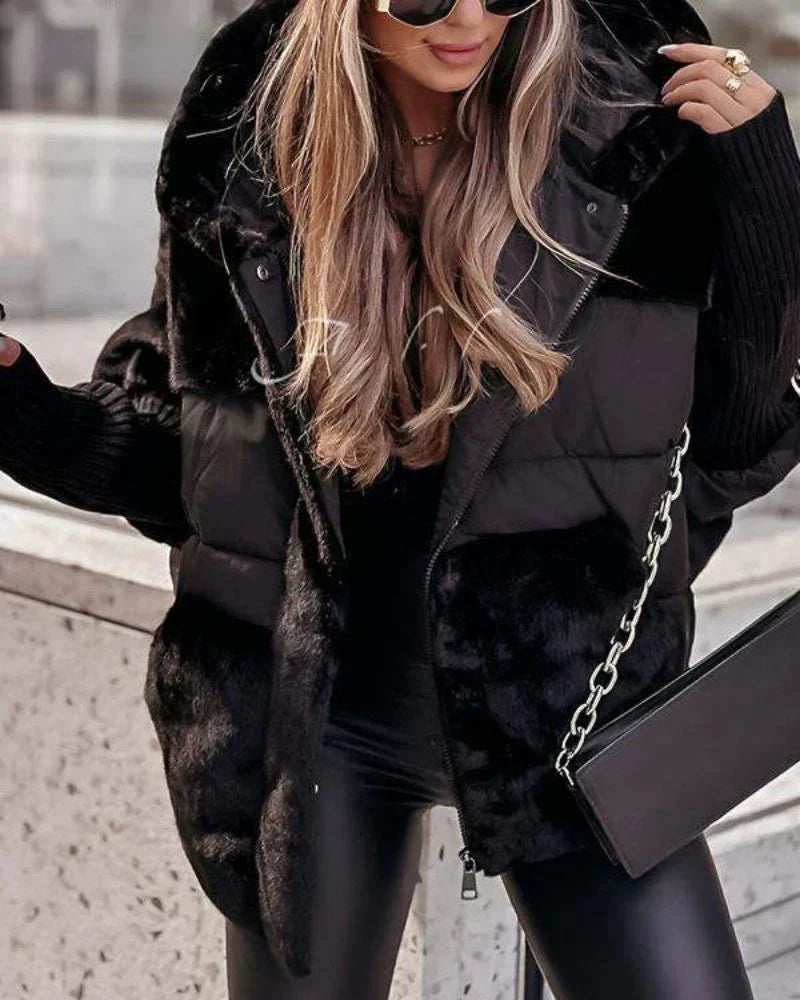 Damen-Steppjacke mit Kapuze und edlen Pelzbesätzen - 5 - Jasminaboutique.com