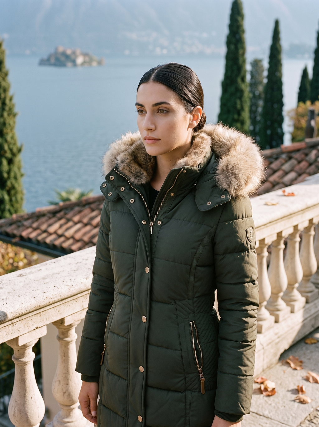 Damen-Steppjacke mit abnehmbarer Pelzkapuze und taillierter Passform - 7 - Jasminaboutique.com
