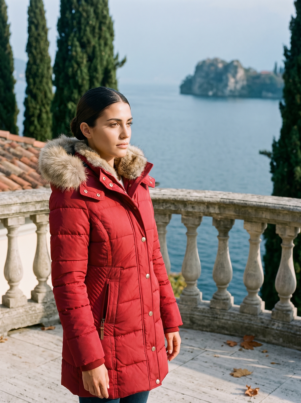 Damen-Steppjacke mit abnehmbarer Pelzkapuze und taillierter Passform - 8 - Jasminaboutique.com
