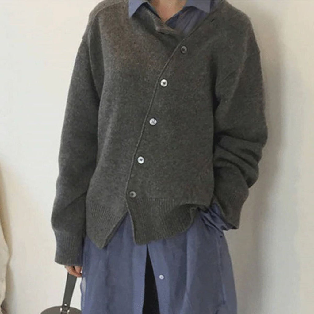 Damenpullover aus weichem Strick mit Knopfleiste und lockerer Passform - 2 - Jasminaboutique.com