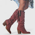 Wadenhohe Stiefel für Damen mit Blockabsatz und Fransenverzierung - 5 - Jasminaboutique.com