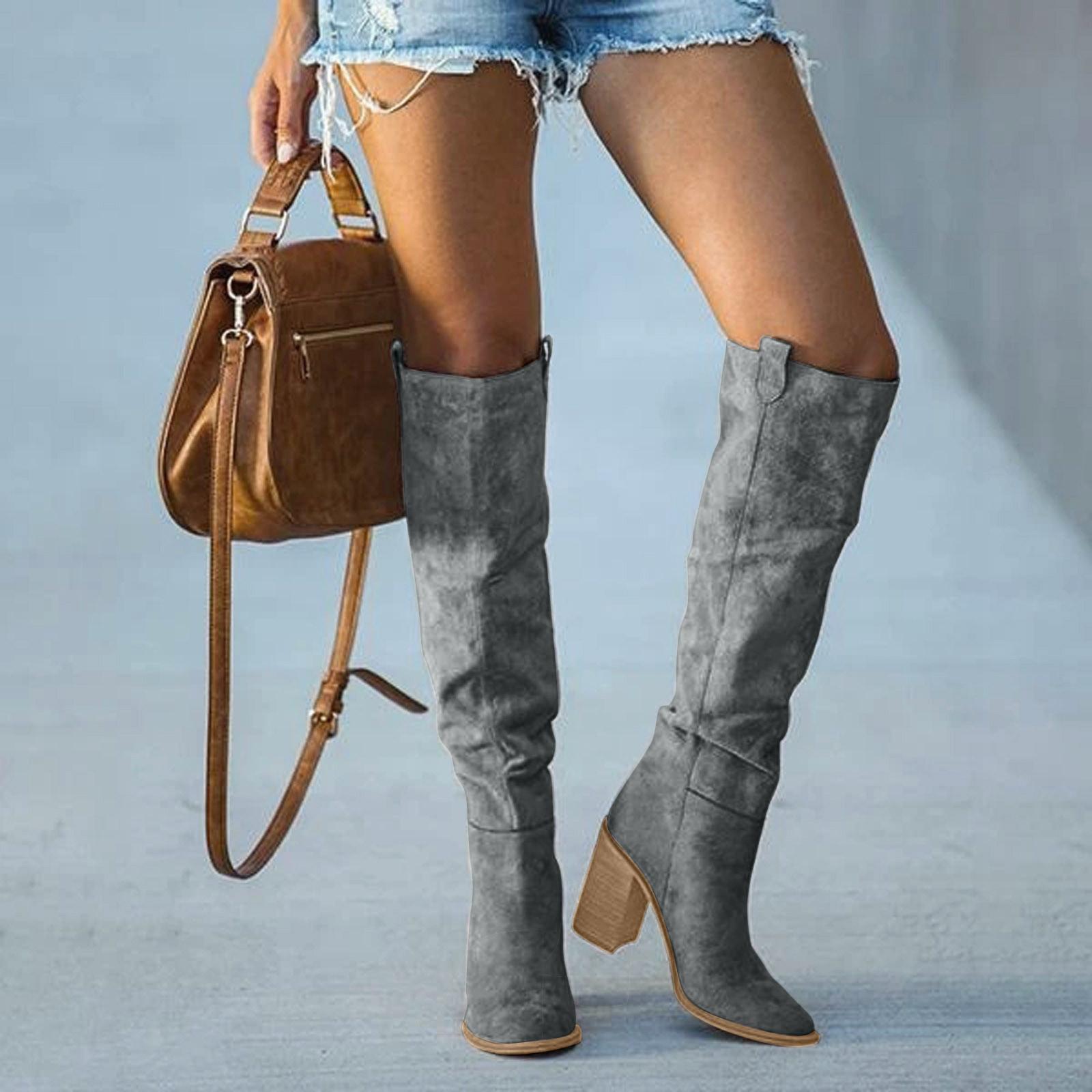 Kniehohe Damenstiefel im eleganten Western-Look mit Blockabsatz | J&B - 1 - Jasminaboutique.com