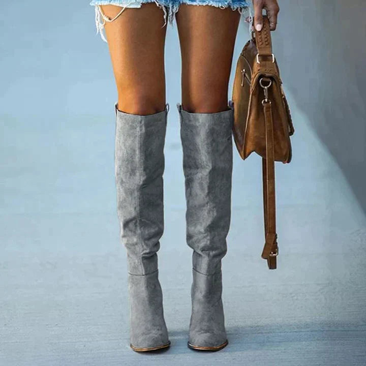 Kniehohe Damenstiefel im eleganten Western-Look mit Blockabsatz | J&B - 3 - Jasminaboutique.com