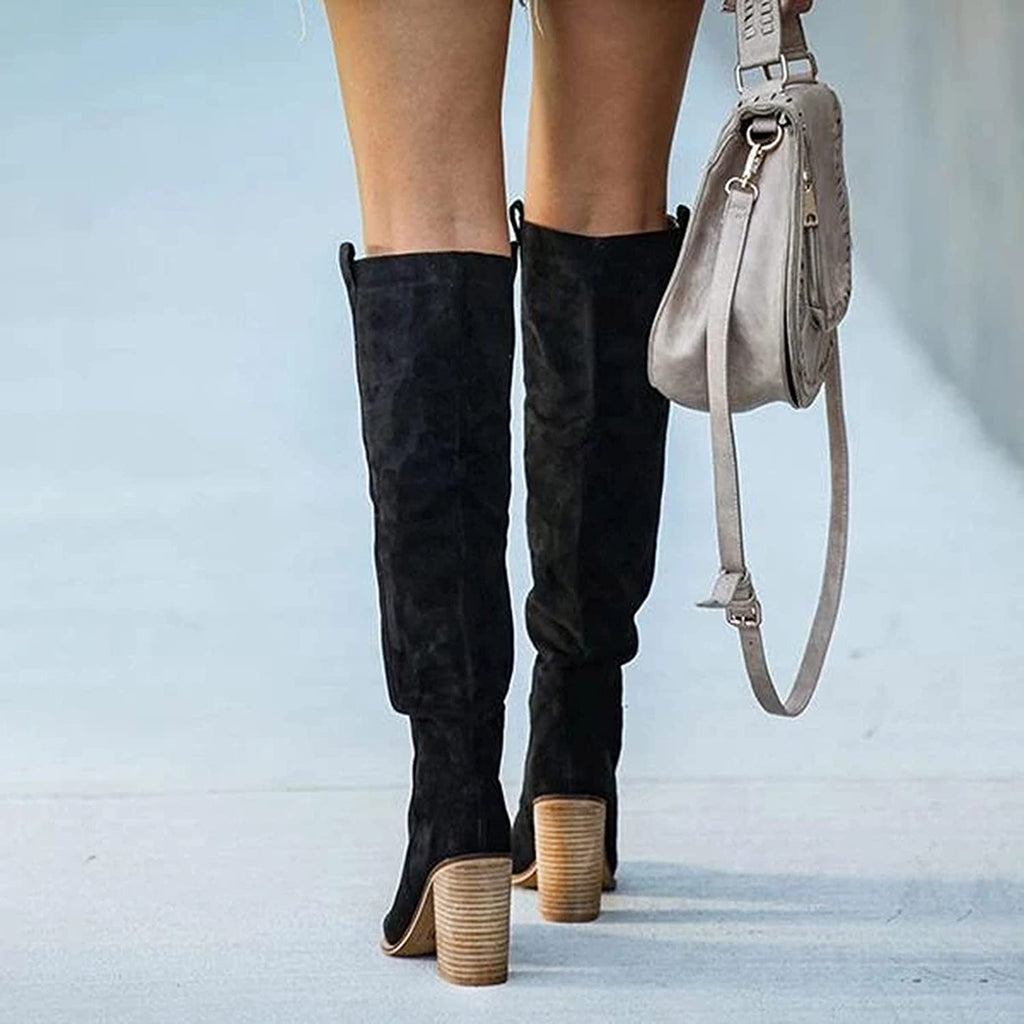 Kniehohe Damenstiefel im eleganten Western-Look mit Blockabsatz | J&B - 6 - Jasminaboutique.com