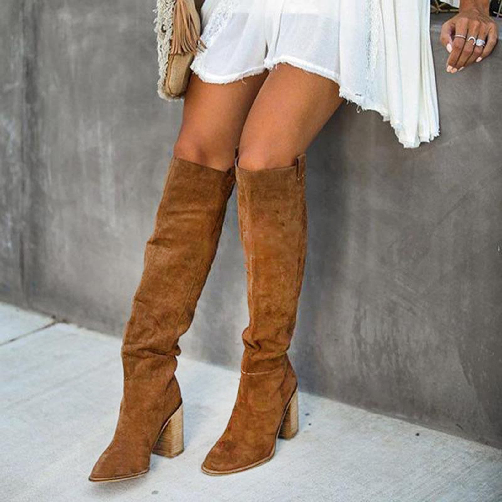Kniehohe Damenstiefel im eleganten Western-Look mit Blockabsatz | J&B - 8 - Jasminaboutique.com