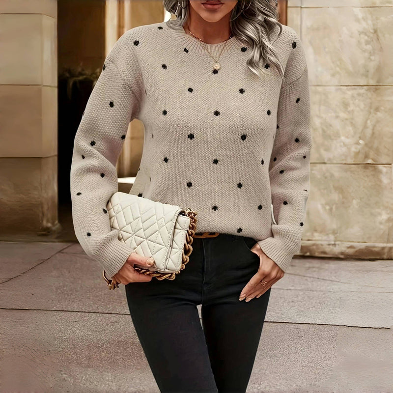 Damenpullover in lockerer Passform mit verspieltem Punktmuster - 6 - Jasminaboutique.com