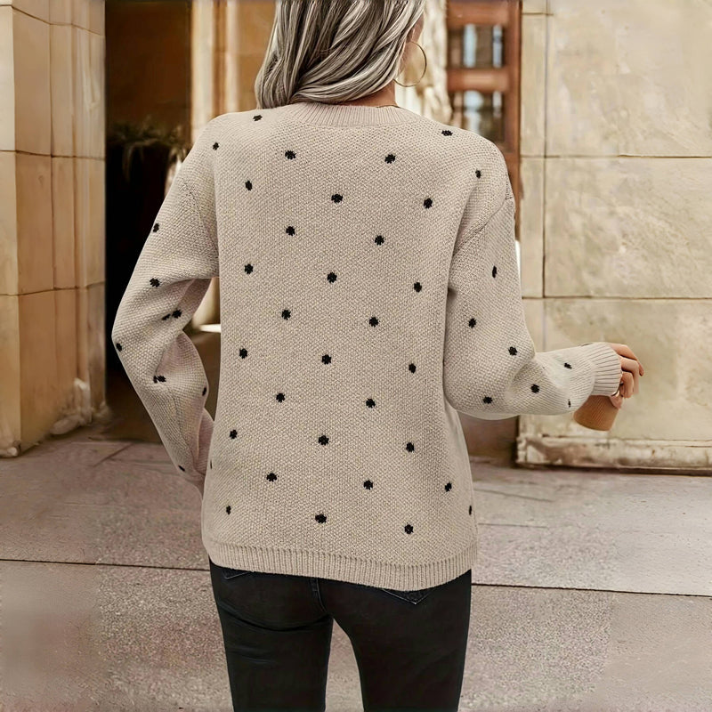 Damenpullover in lockerer Passform mit verspieltem Punktmuster - 8 - Jasminaboutique.com