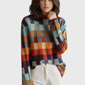 Damenpullover mit hohem Kragen, buntem Karomuster und bequemer Passform - 1 - Jasminaboutique.com
