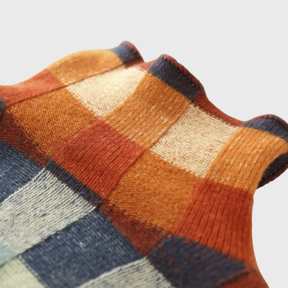 Damenpullover mit hohem Kragen, buntem Karomuster und bequemer Passform - 3 - Jasminaboutique.com