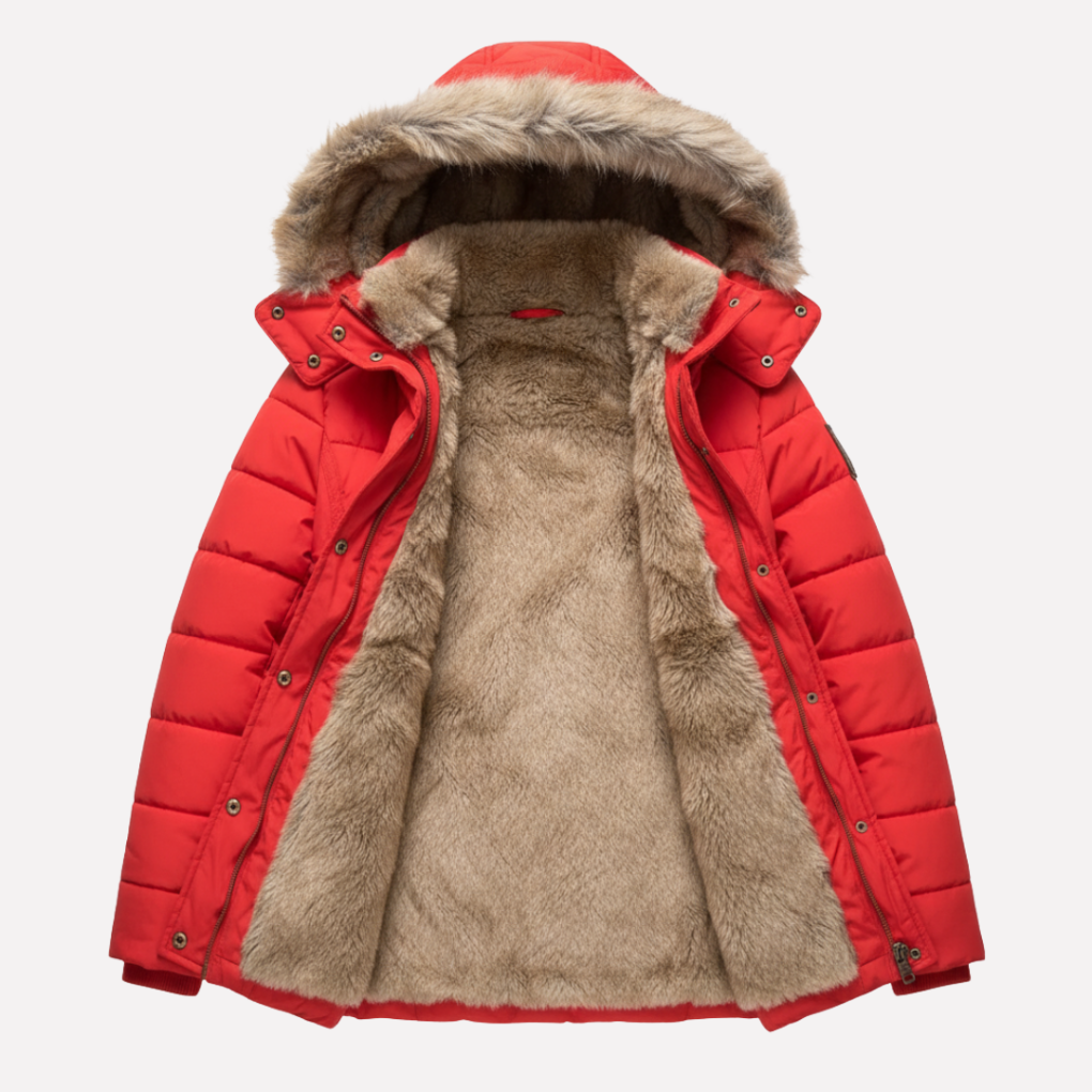 Damen-Steppjacke mit Kapuze und Kunstfellbesatz - 4 - Jasminaboutique.com