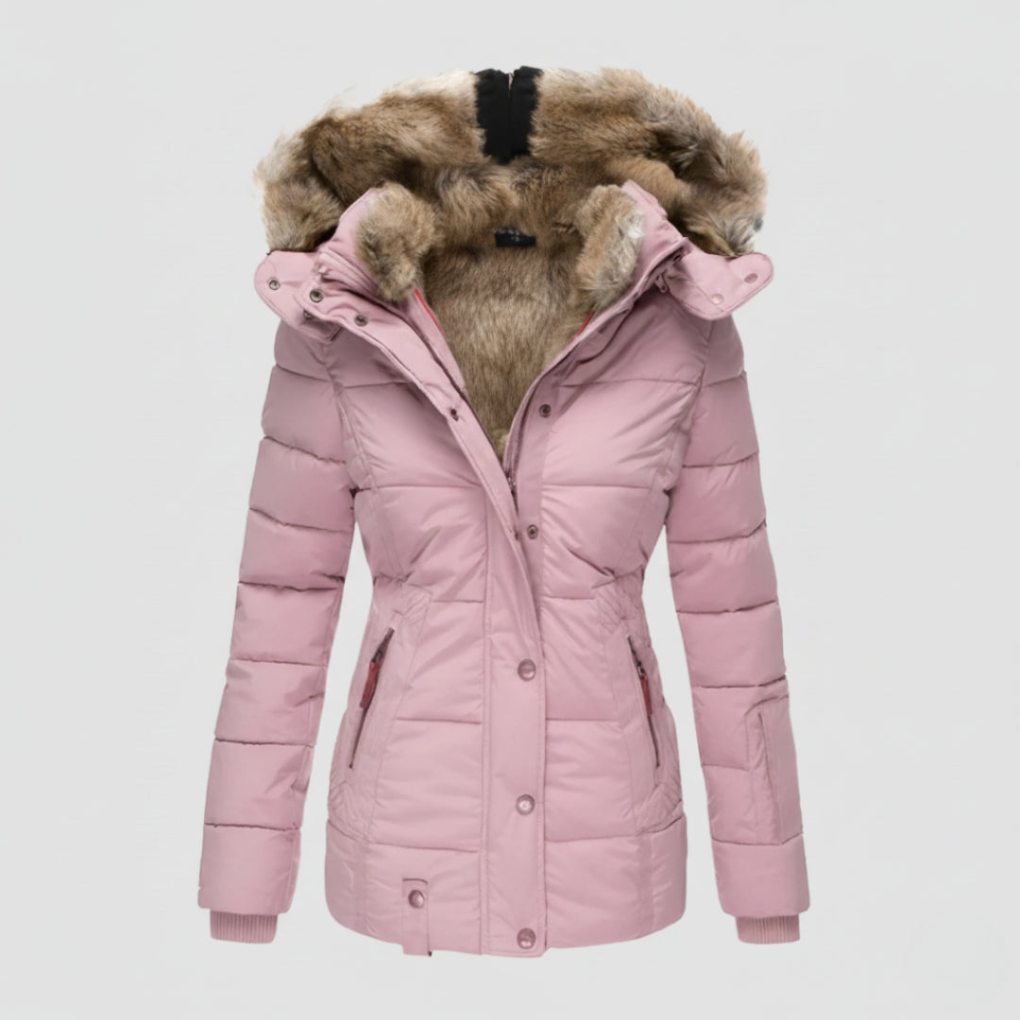 Damen-Steppjacke mit Kapuze und Kunstfellbesatz - 6 - Jasminaboutique.com