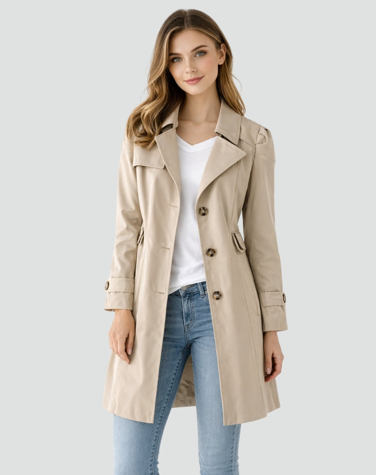 Damen-Trenchcoat im klassischen Stil mit Gürtel in der Taille - 1 - Jasminaboutique.com
