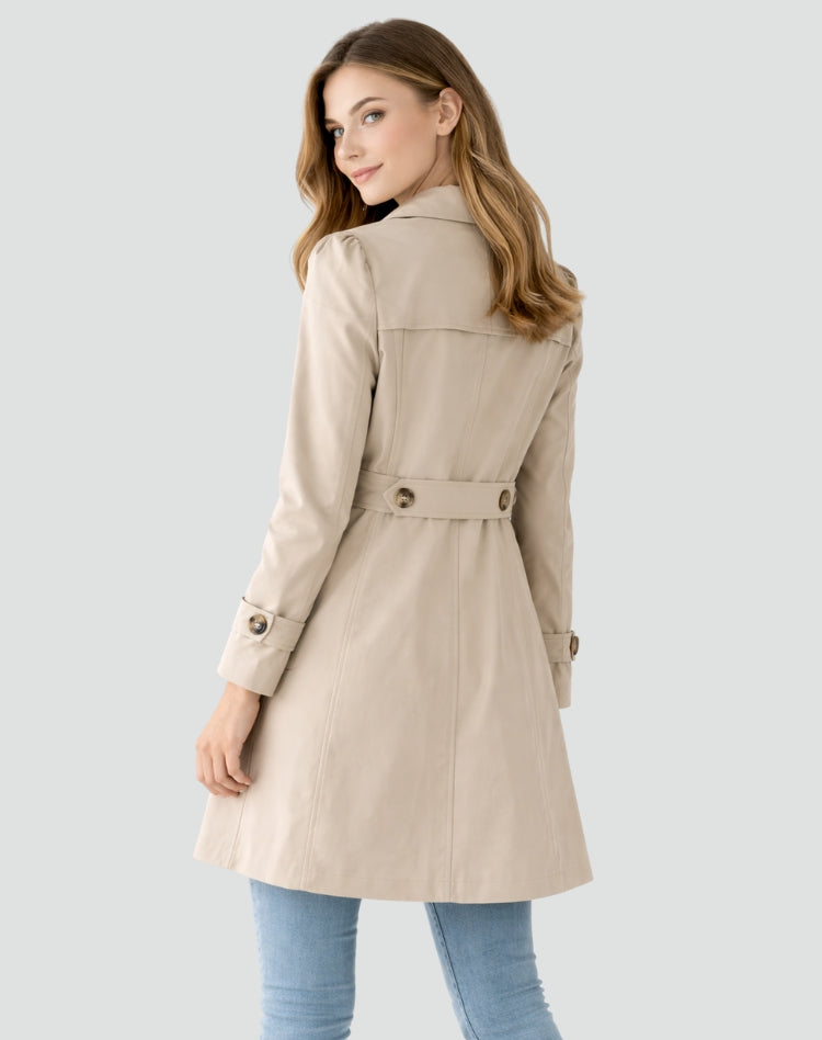 Damen-Trenchcoat im klassischen Stil mit Gürtel in der Taille - 2 - Jasminaboutique.com