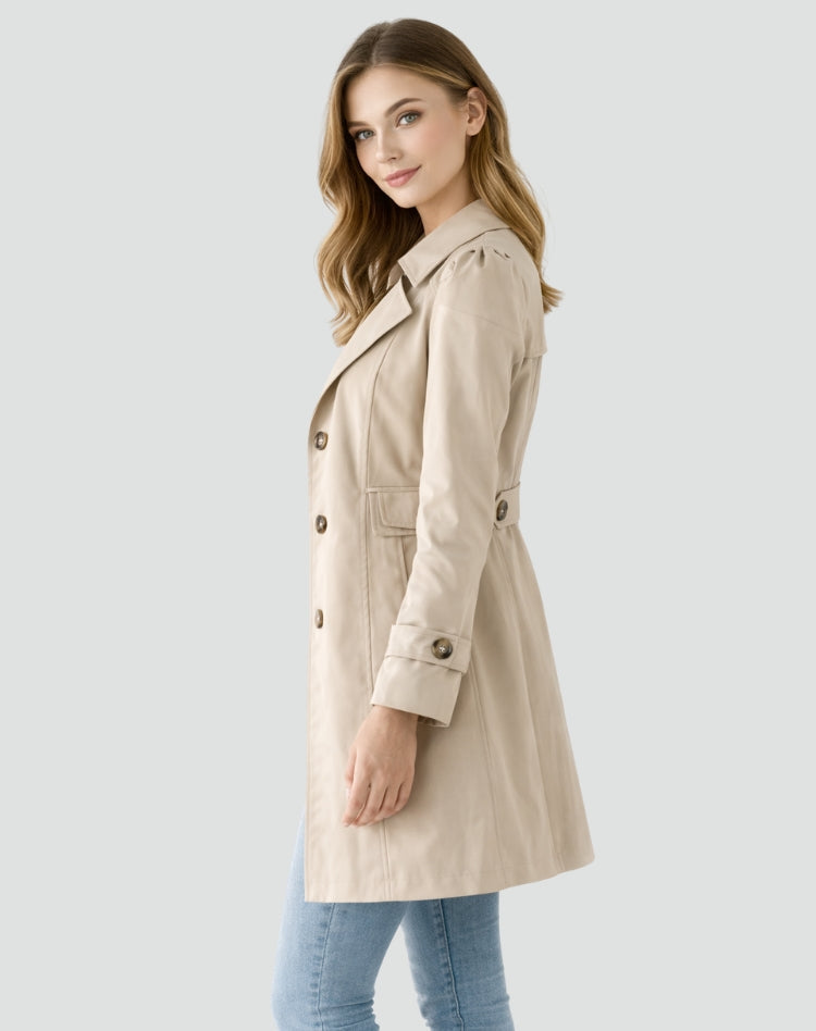 Damen-Trenchcoat im klassischen Stil mit Gürtel in der Taille - 3 - Jasminaboutique.com