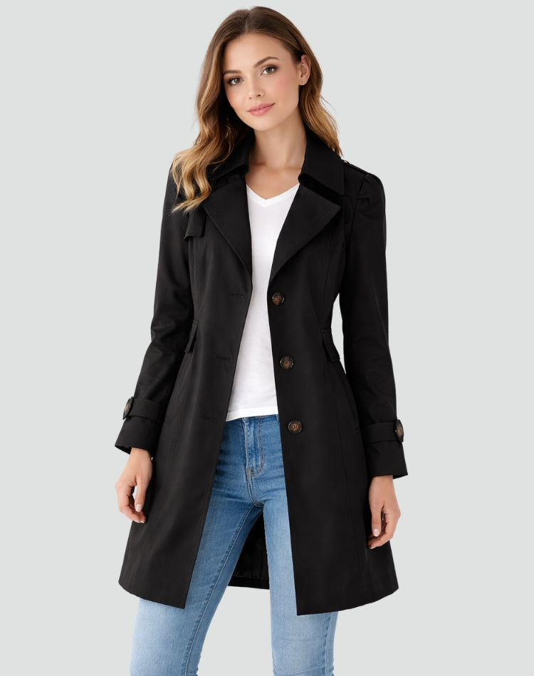 Damen-Trenchcoat im klassischen Stil mit Gürtel in der Taille - 4 - Jasminaboutique.com