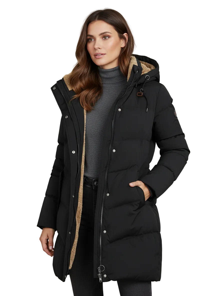 Lange Daunenjacke für Damen mit Kapuze und weichem Futter - 1 - Jasminaboutique.com