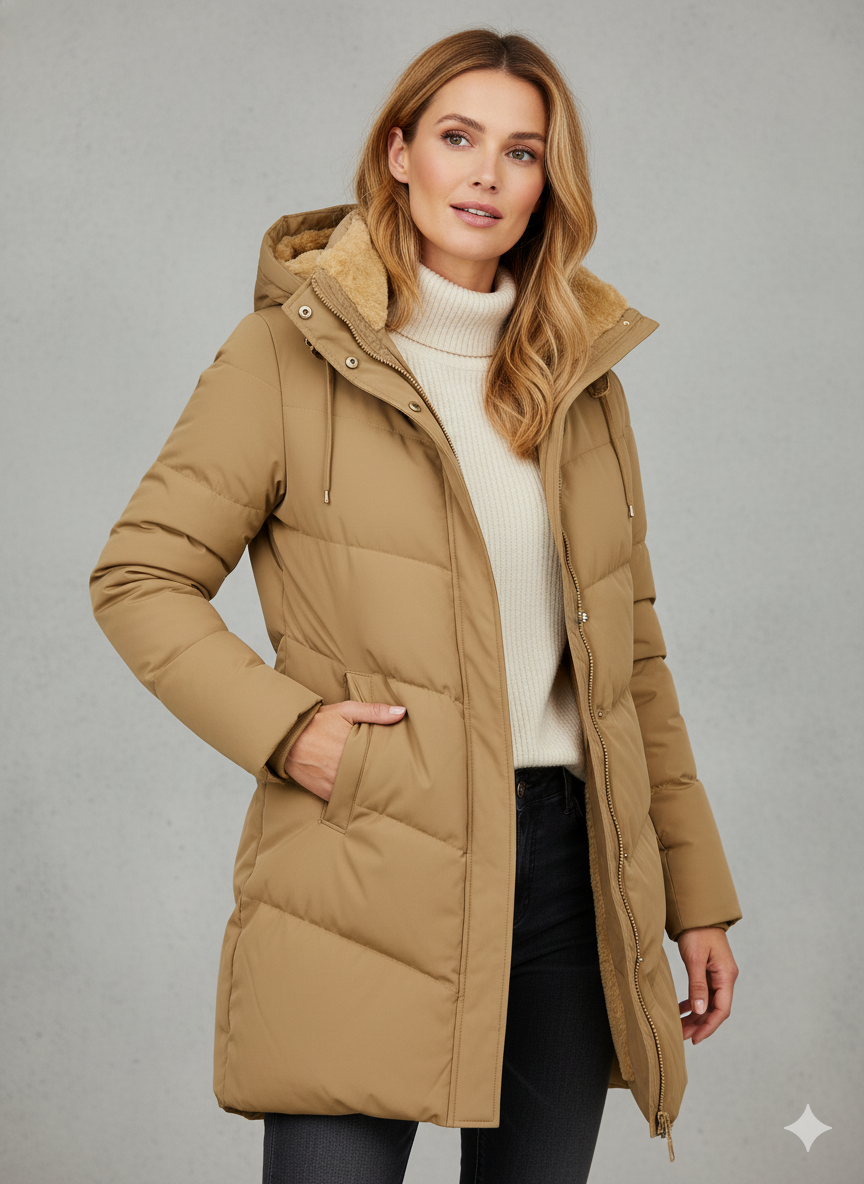 Lange Daunenjacke für Damen mit Kapuze und weichem Futter - 3 - Jasminaboutique.com