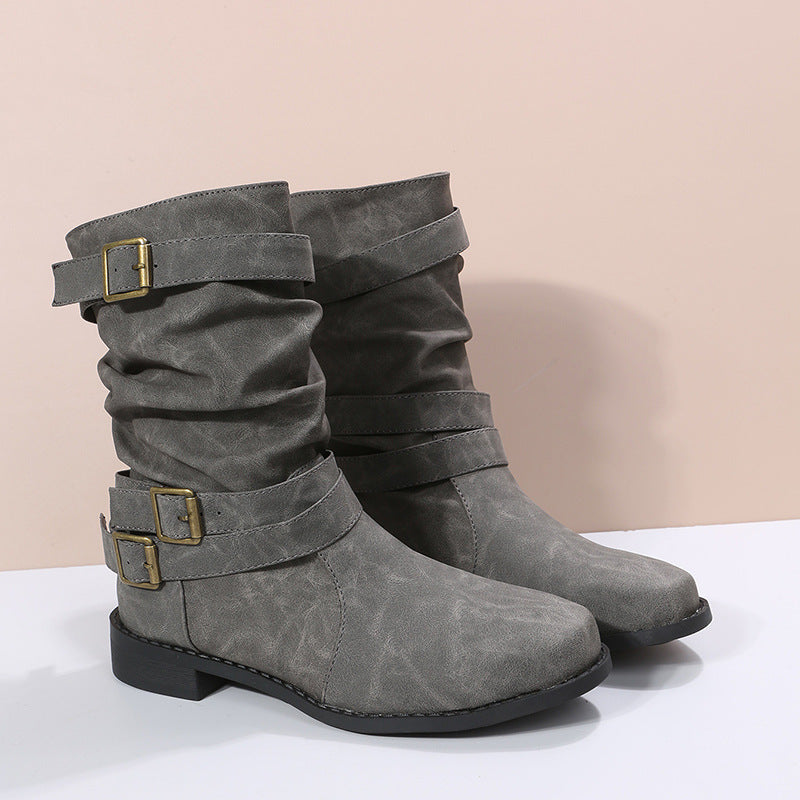 Damenstiefel mit niedrigem Absatz und stilvollen Schnallen - 3 - Jasminaboutique.com