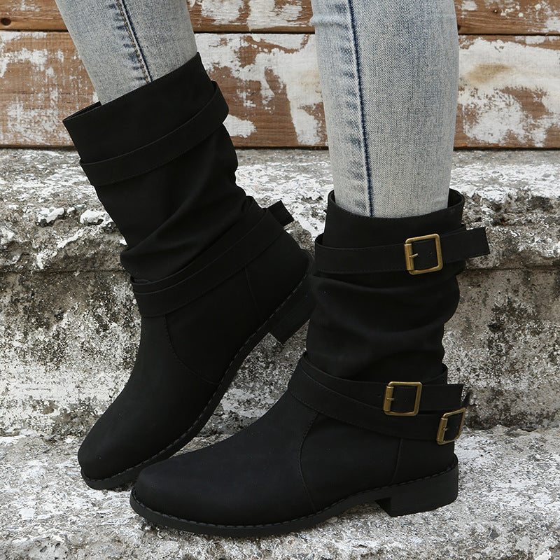 Damenstiefel mit niedrigem Absatz und stilvollen Schnallen - 4 - Jasminaboutique.com