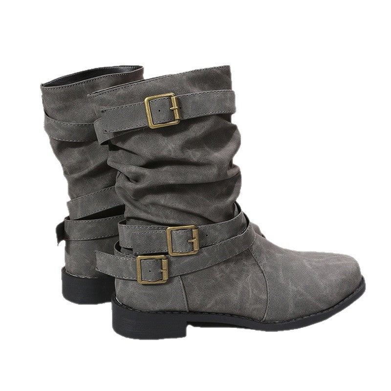 Damenstiefel mit niedrigem Absatz und stilvollen Schnallen - 8 - Jasminaboutique.com