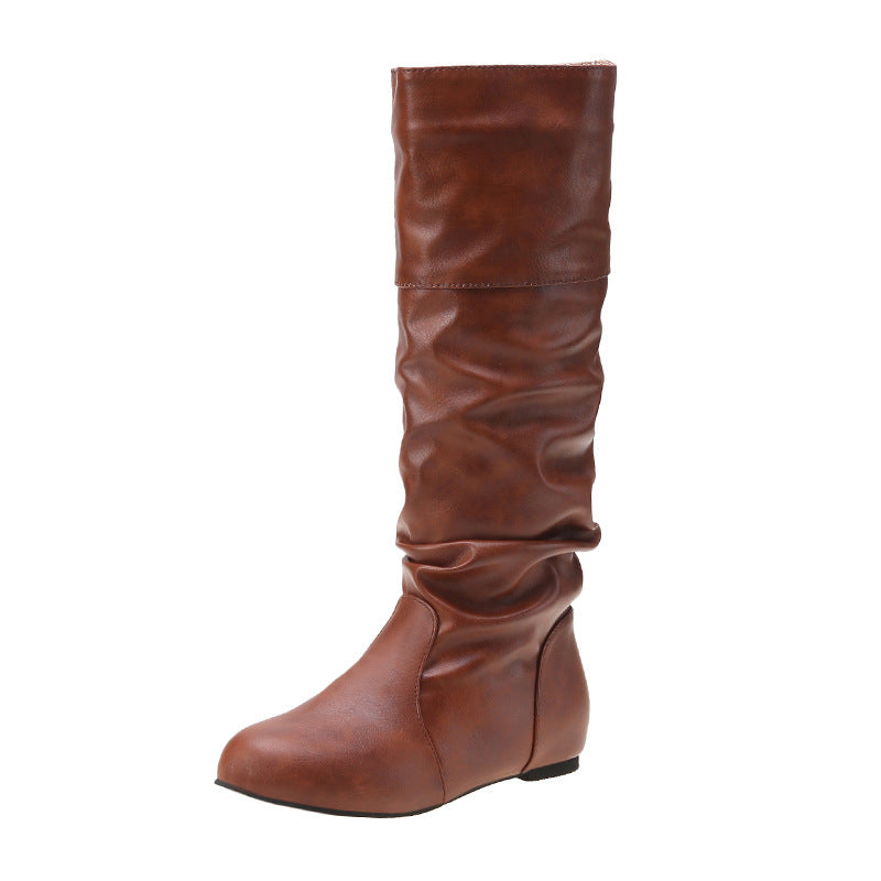 Lässige Damen-Reitstiefel mit hoher Taille und runder Zehenpartie - 4 - Jasminaboutique.com